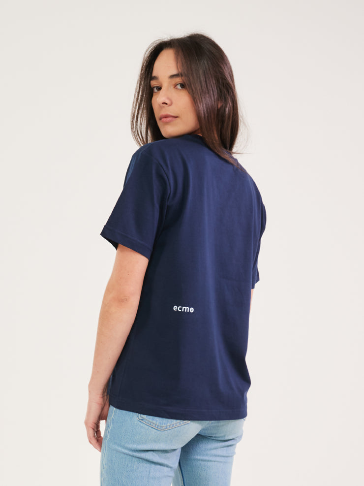 T-Shirt bleu marine en coton biologique avec broderie sur l&